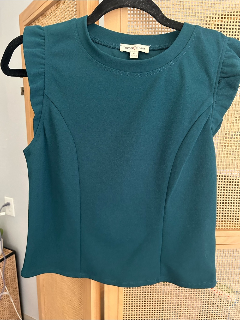 Moa Moa Teal Ruffle Sleeve Blouse Size XL Structured Top